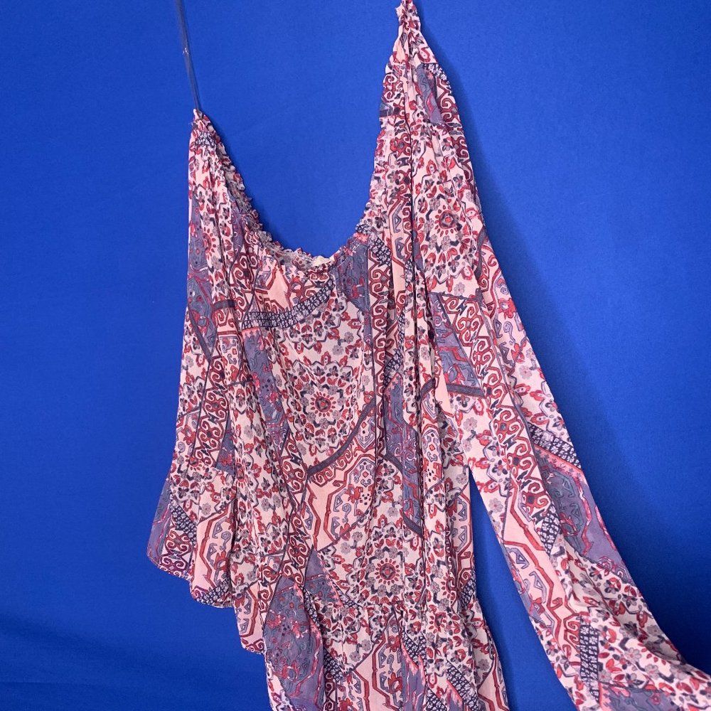Sheer, one-sleeve blouse